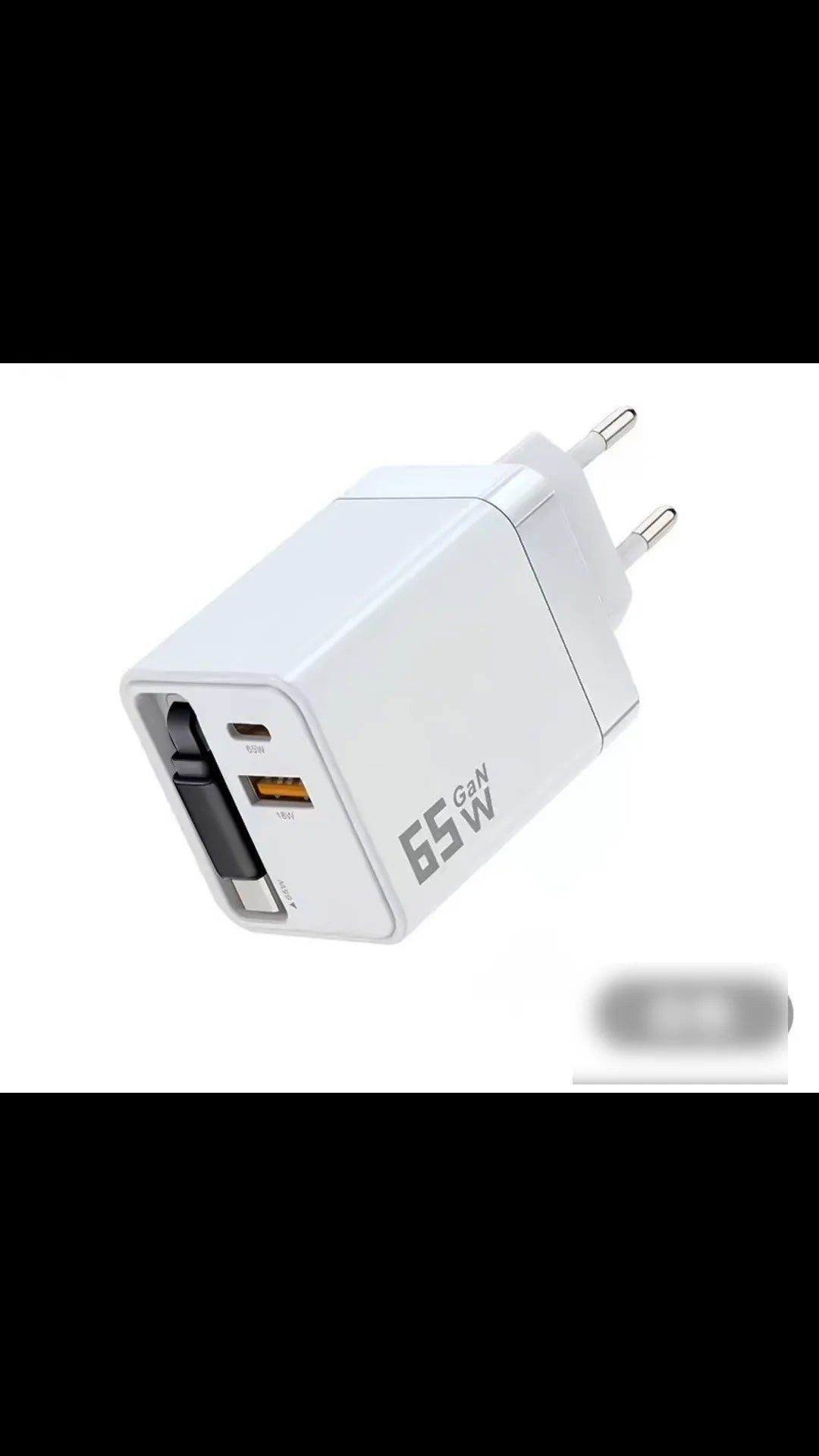 65 W-os gyorstöltő, 80 cm-es behúzható Type-C-kábellel