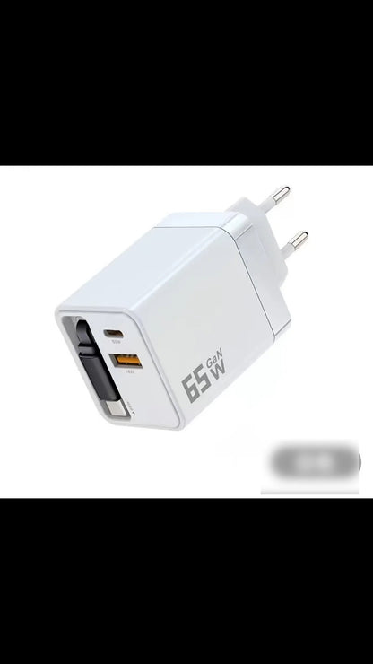 65 W-os gyorstöltő, 80 cm-es behúzható Type-C-kábellel