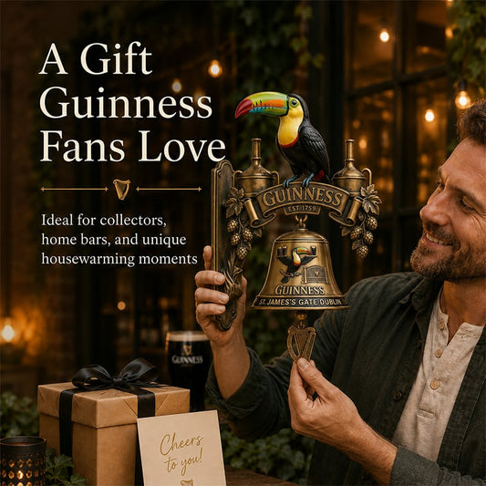 🍀 Guinness Toucan retro öntöttvas ajtódísz csengővel