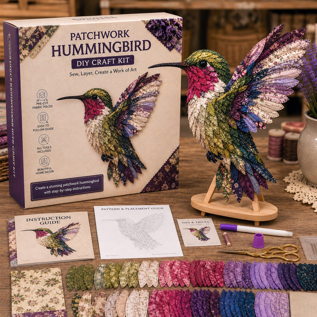 3D-s patchwork madár – „csináld magad” kézműves készlet